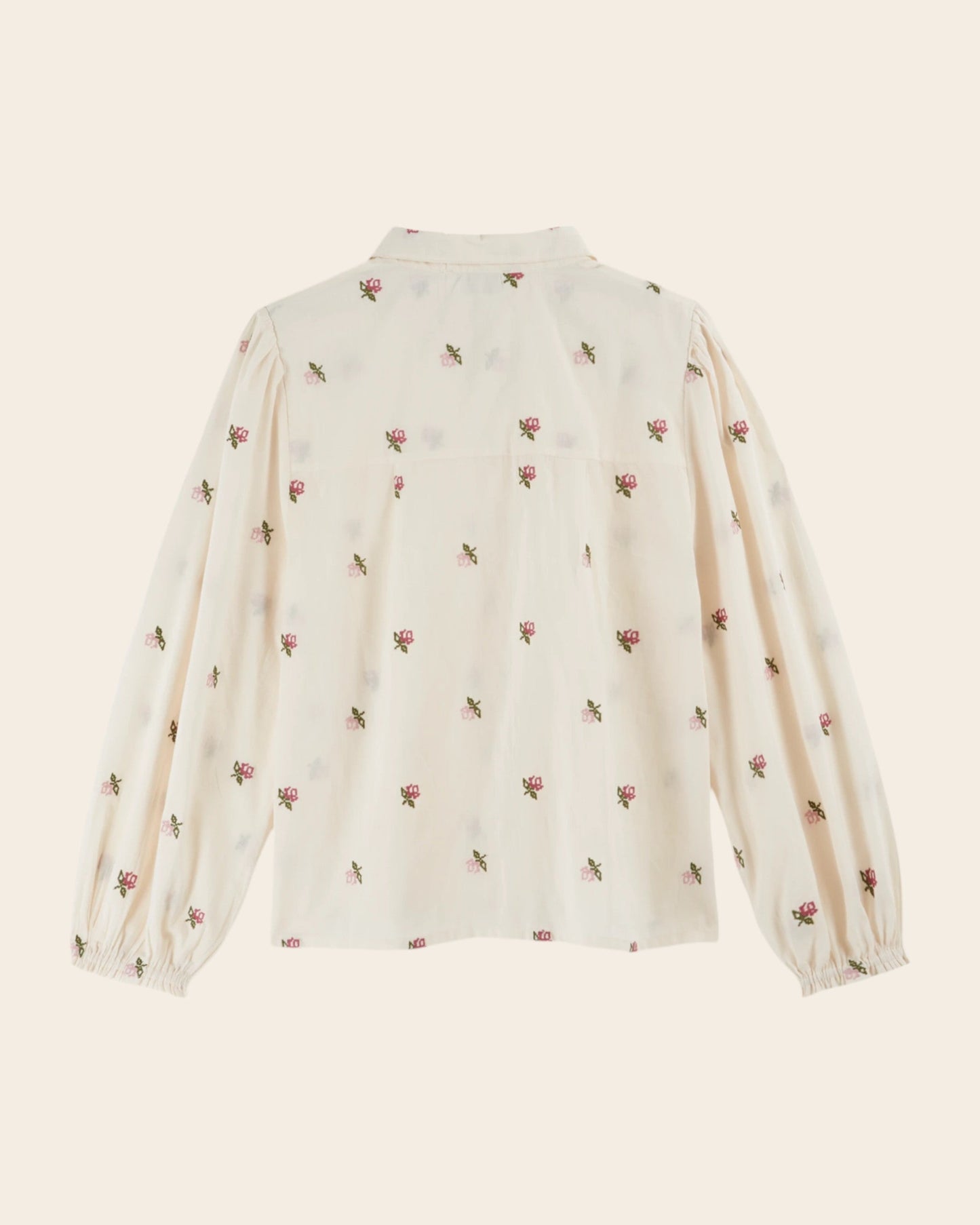 Blouse - Écru broderies roses