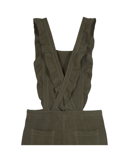 Salopette volantée lin et viscose kaki
