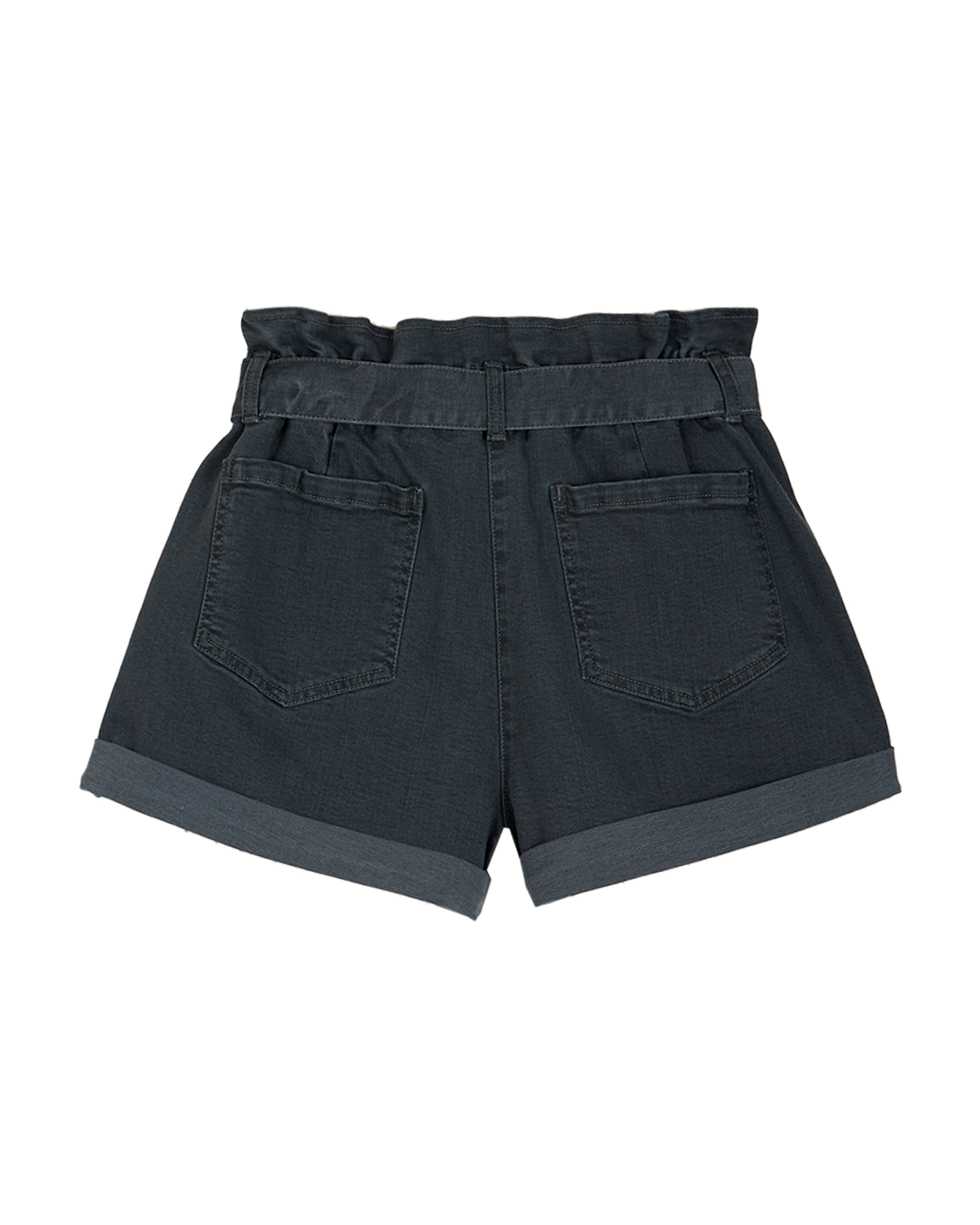 Short ceinturé en denim stretch gris