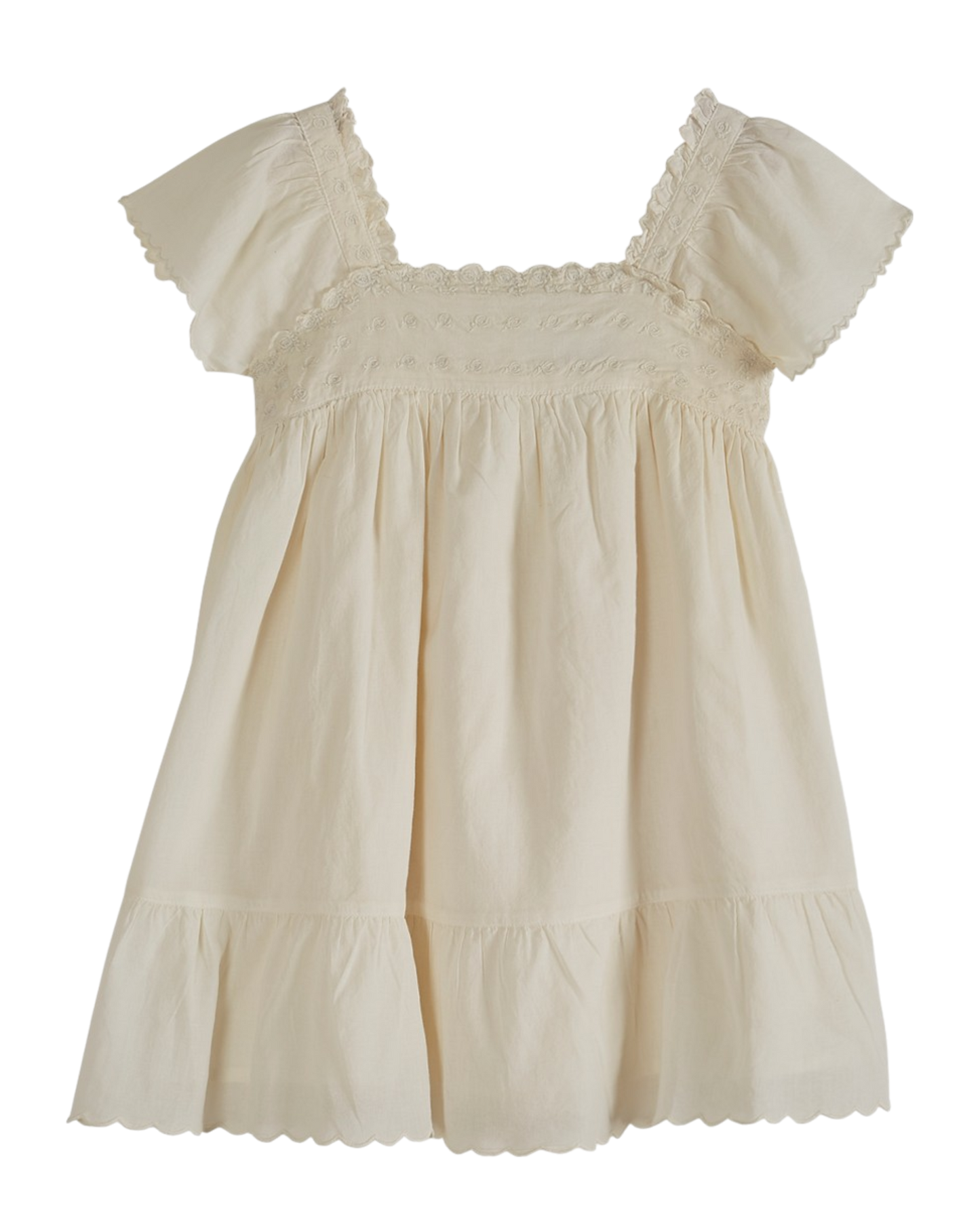 Robe brodée voile de coton écru