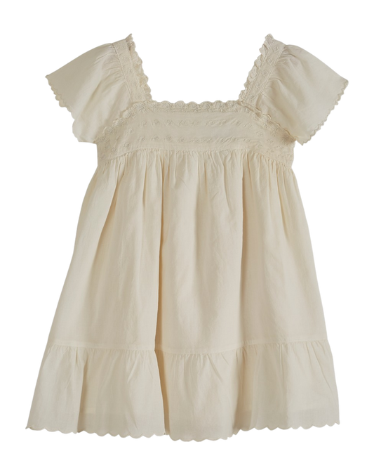 Robe brodée voile de coton écru