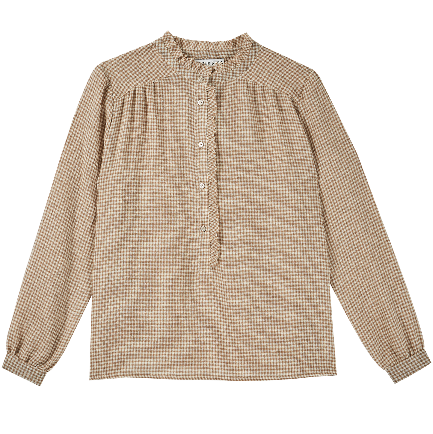 Blouse viscose et laine vichy beige