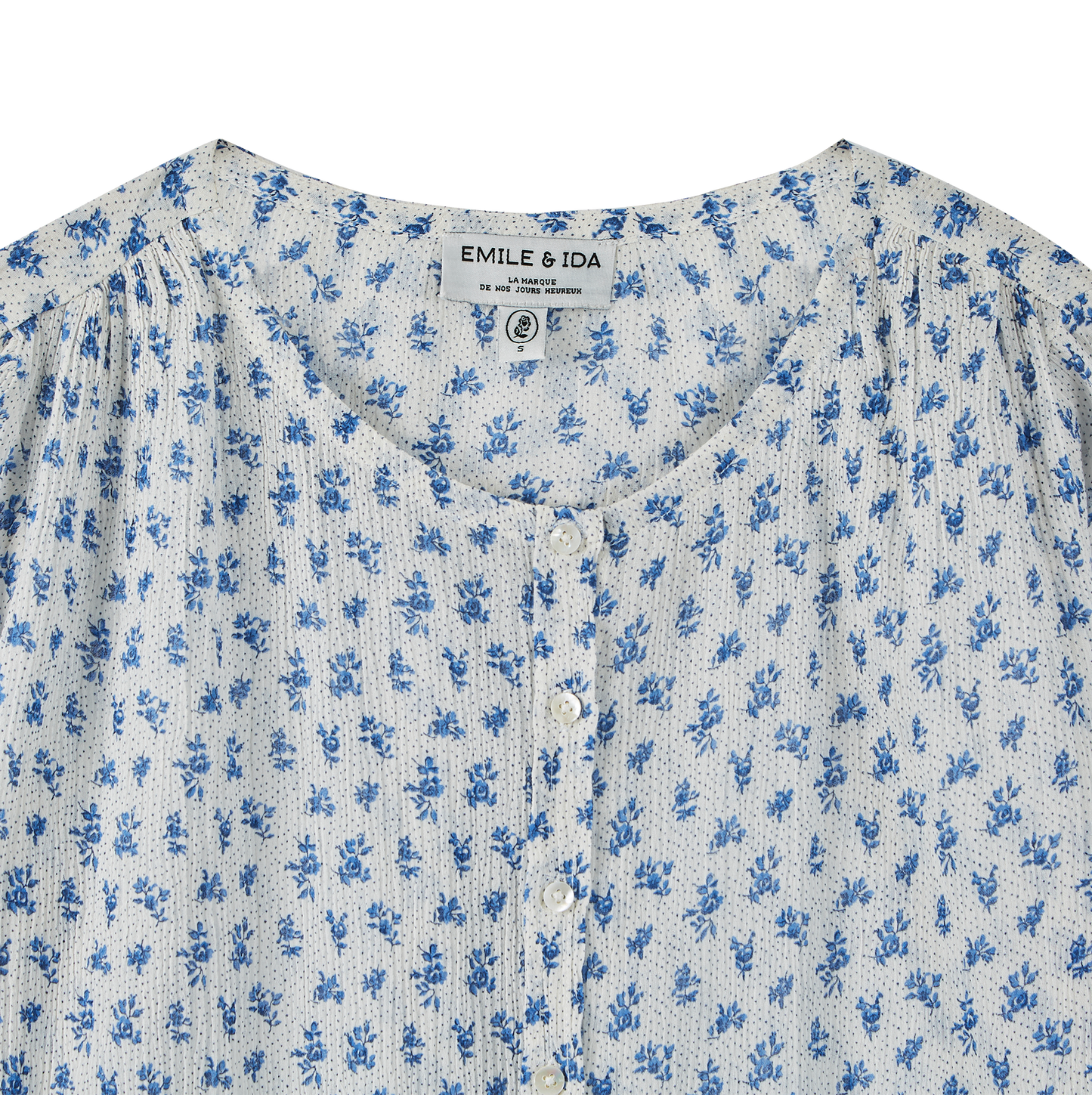 Blouse crépon fleurette bleue