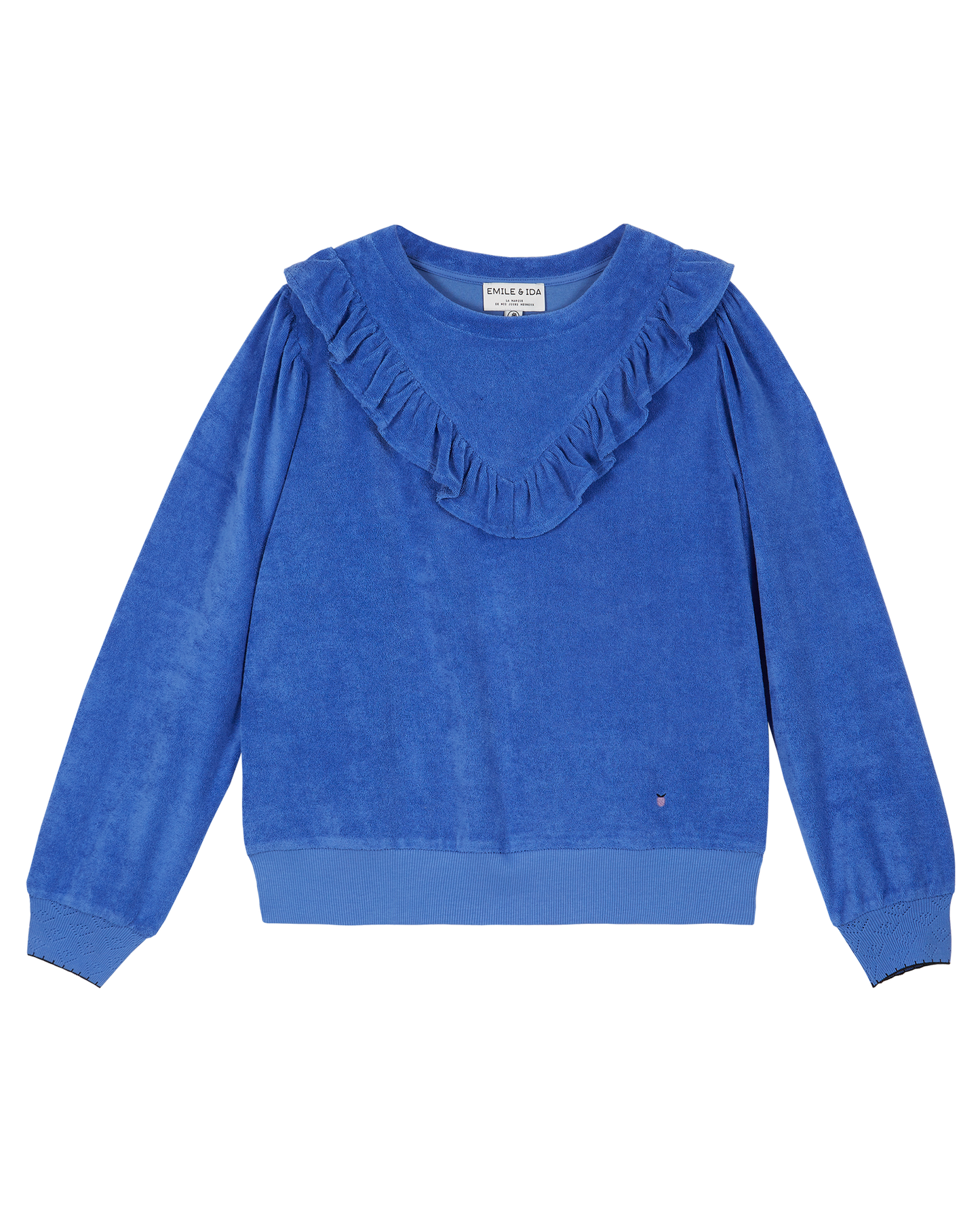 Sweatshirt éponge volanté céleste