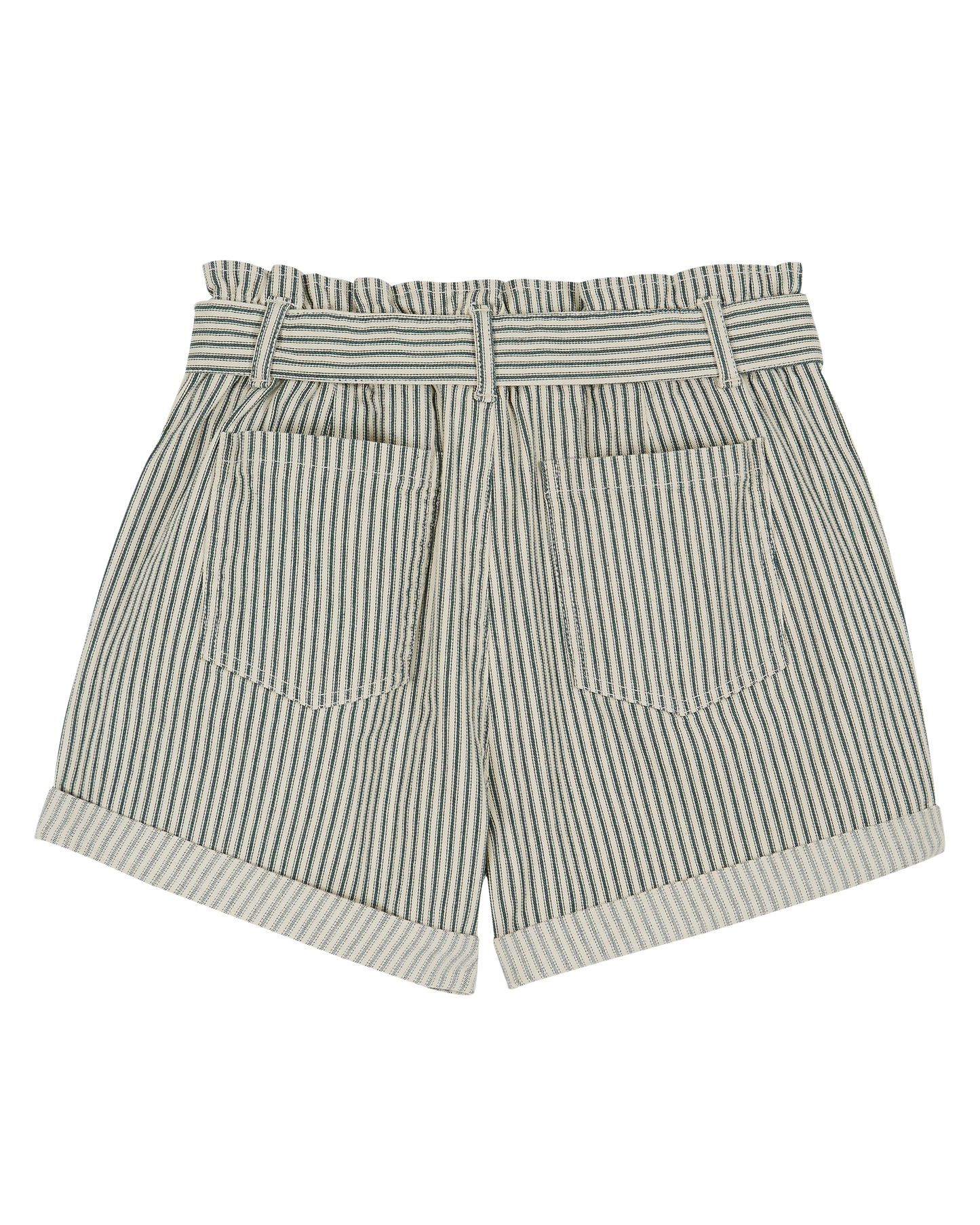 Short ceinturé coton rayé vert