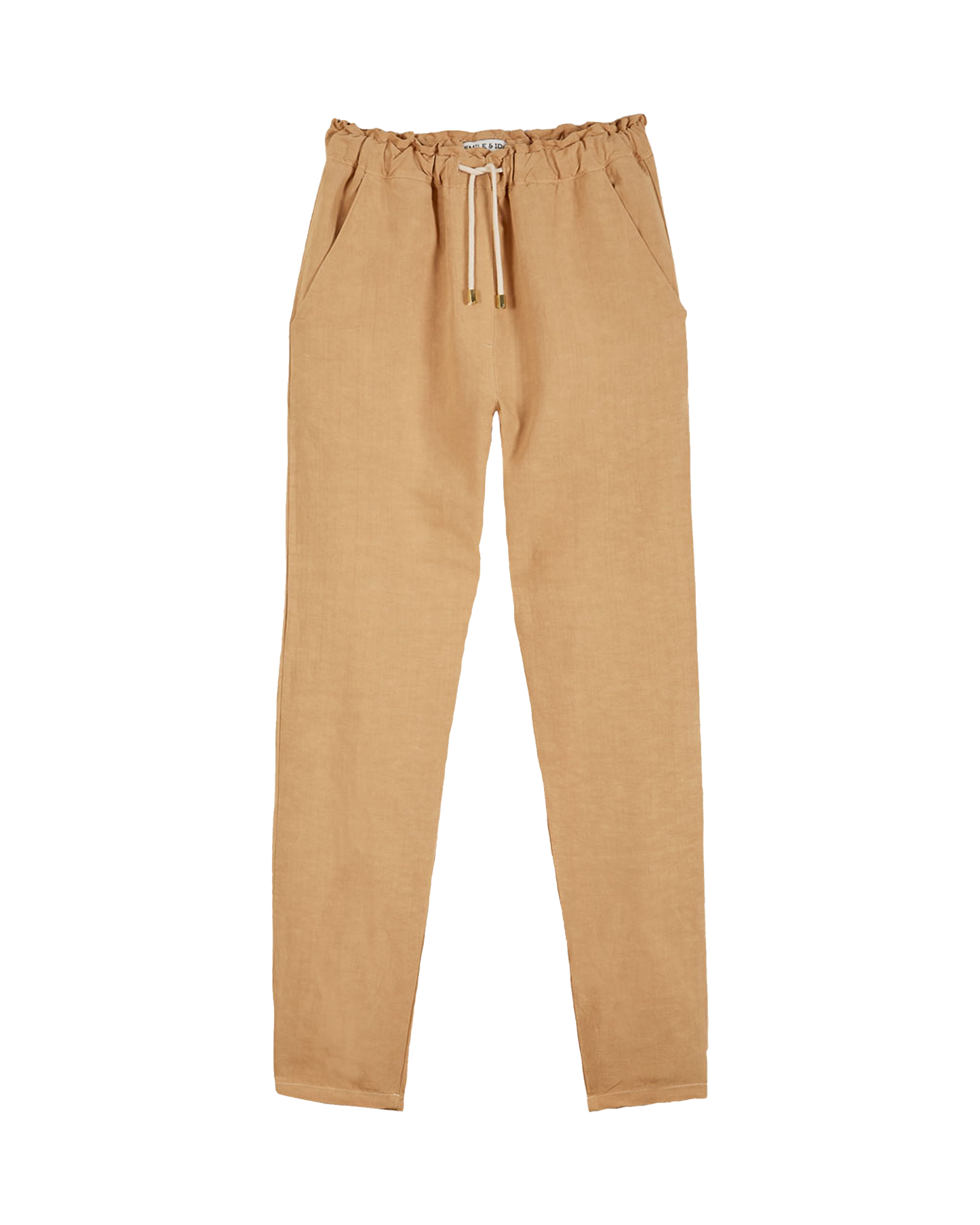 Pantalon coupe relaxed en lin et viscose beige