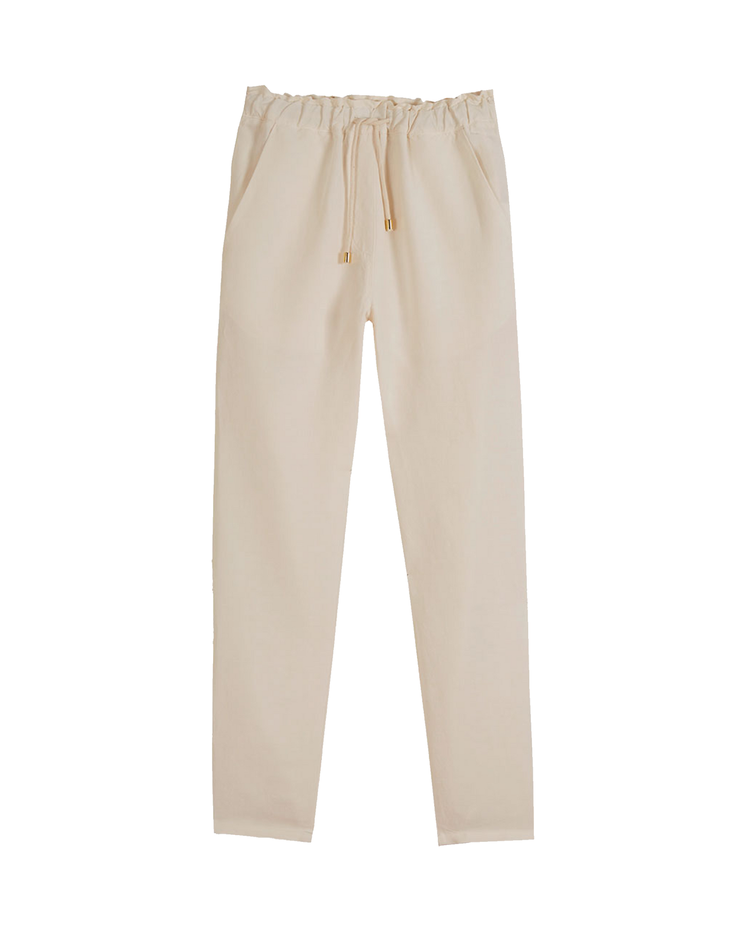 Pantalon coupe relaxed en lin et viscose écru