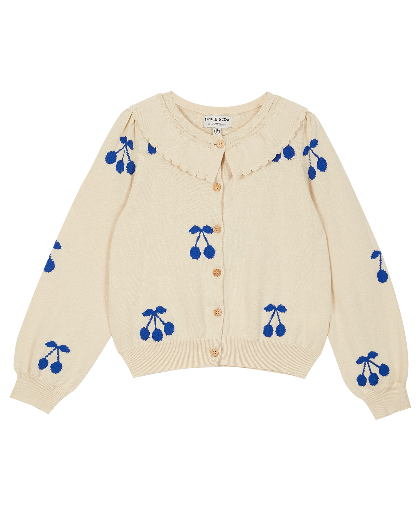 Cardigan cerise femme coton bio écru et bleu
