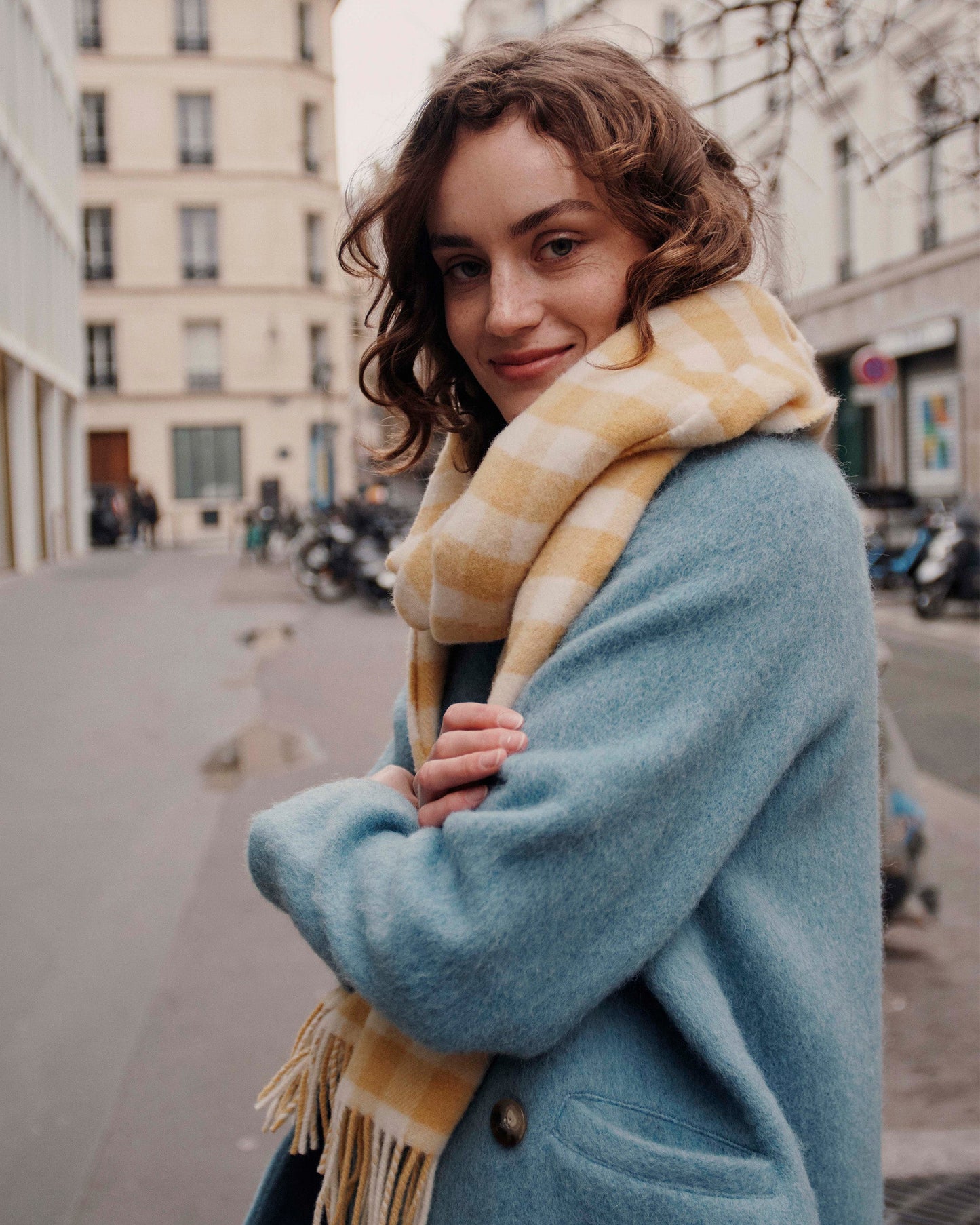 Écharpe laine vichy jaune