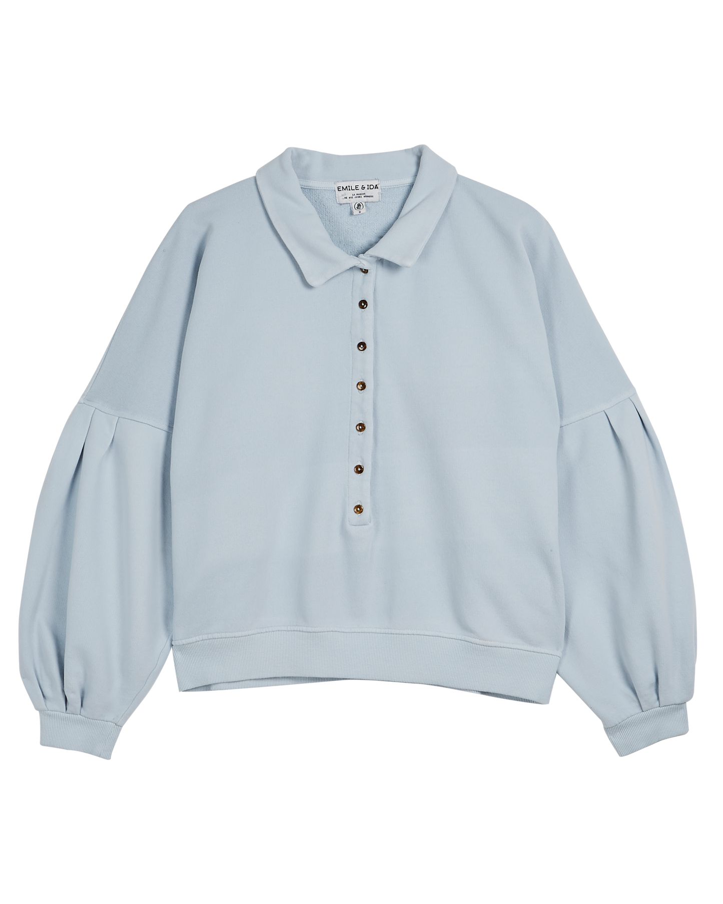 Sweat boutonné coton bio bleu pâle