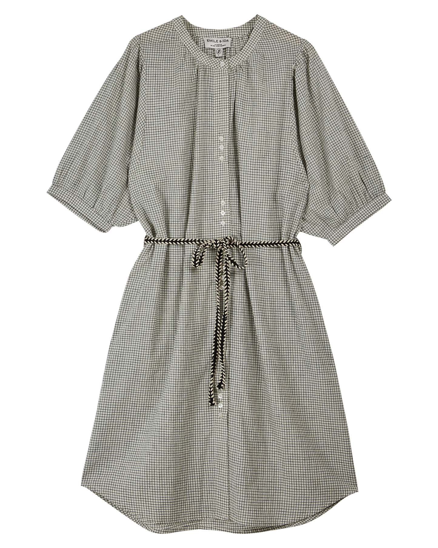 Robe chemisier khadi de coton carreaux noir