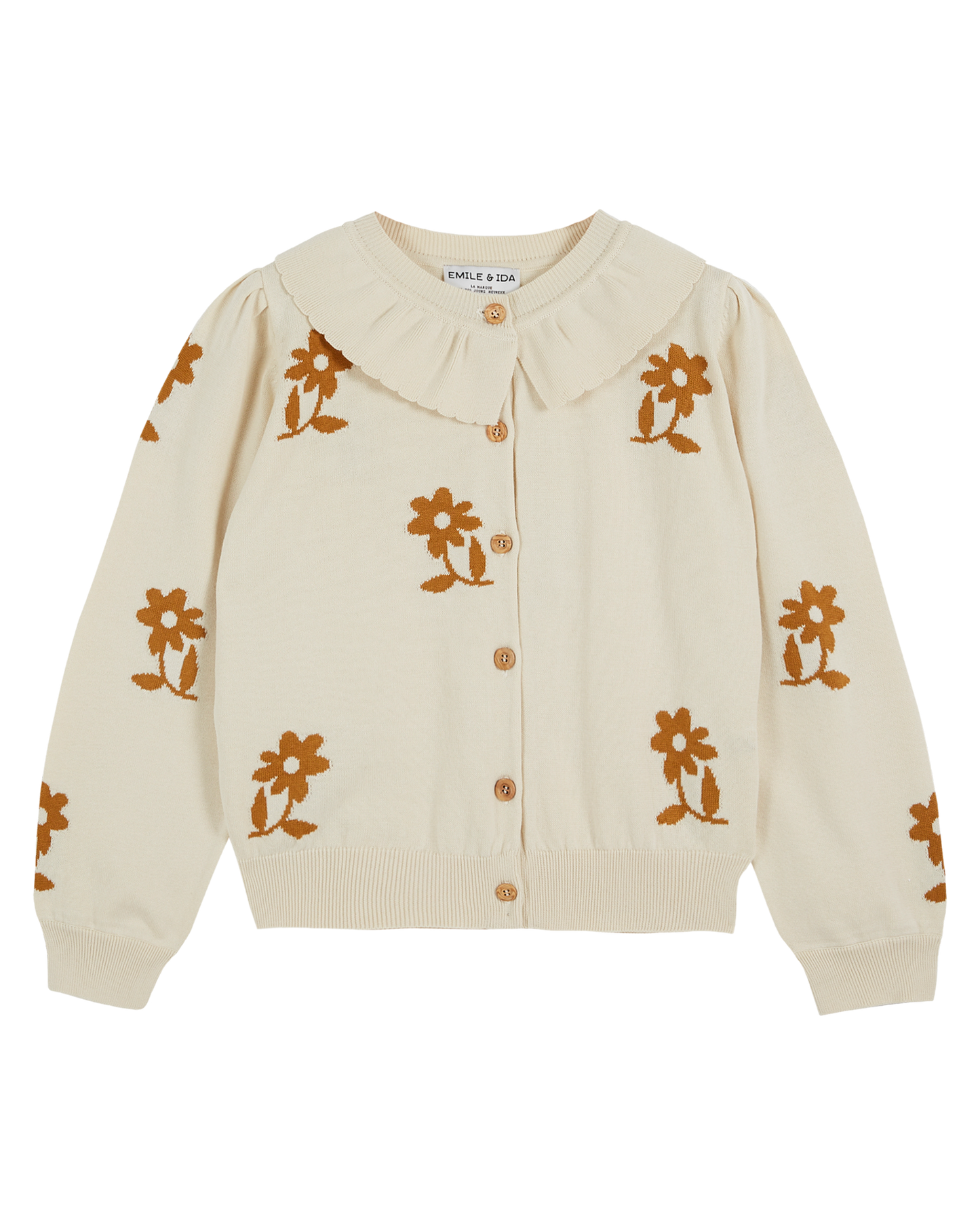 Cardigan fleurs coton bio femme caramel