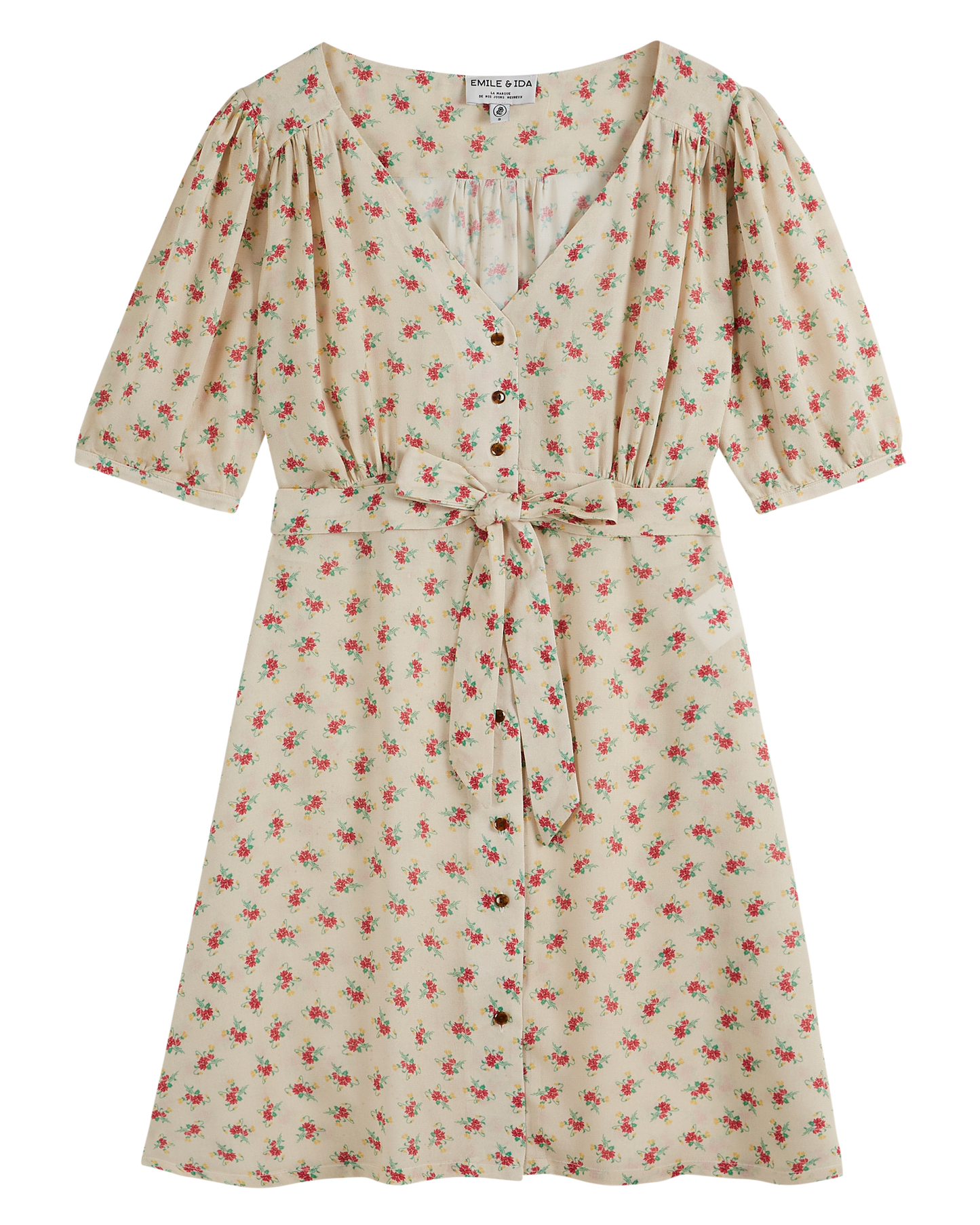 Robe chemisier à fleurs beige