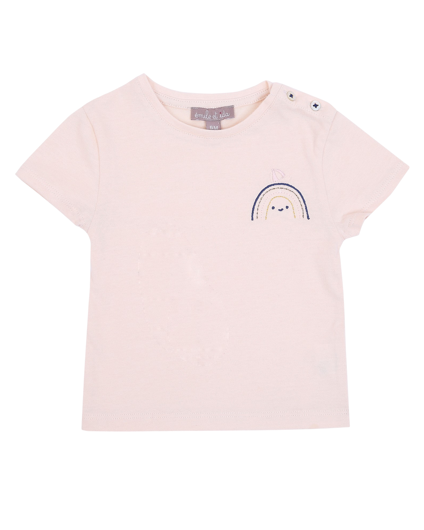 T-shirt brodé arc en ciel beige