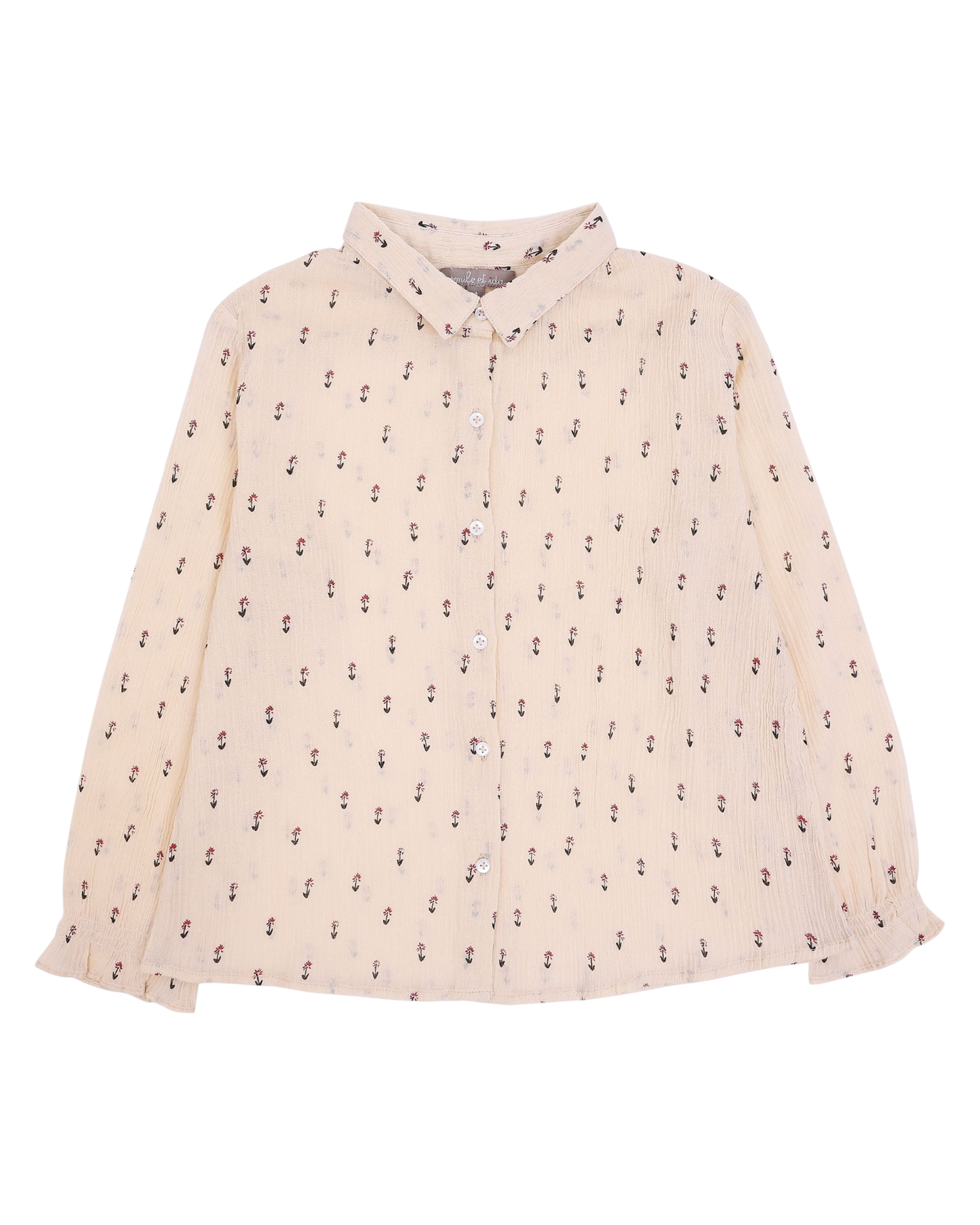 Blouse chemise en crépon beige floral