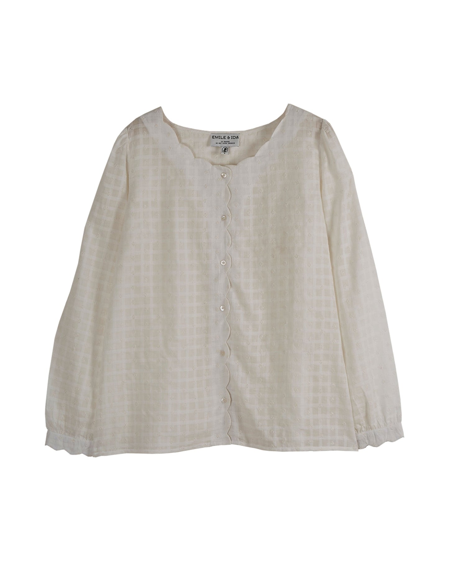 Blouse coton tramé écru et broderie anglaise
