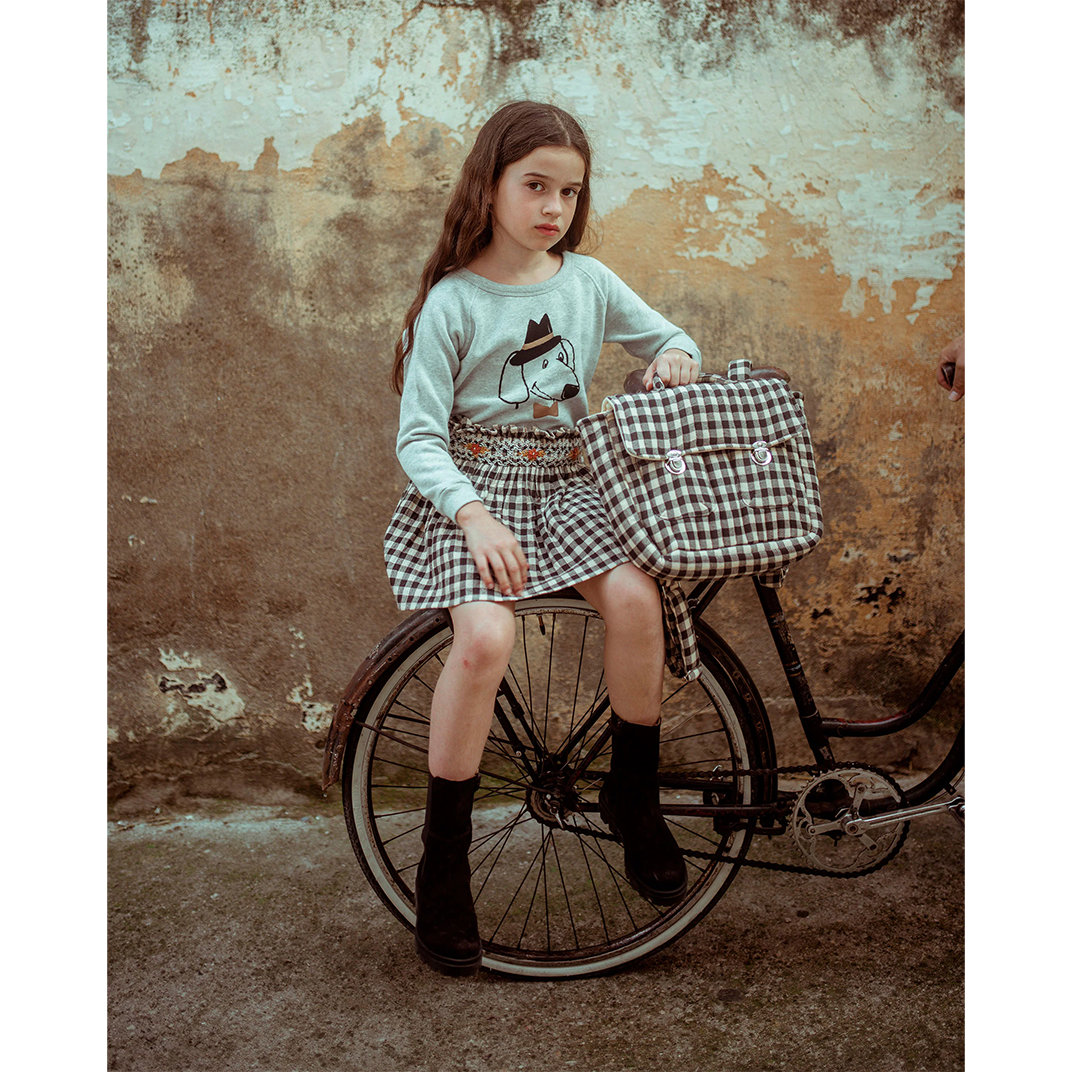 Cartable coton matelassé vichy café