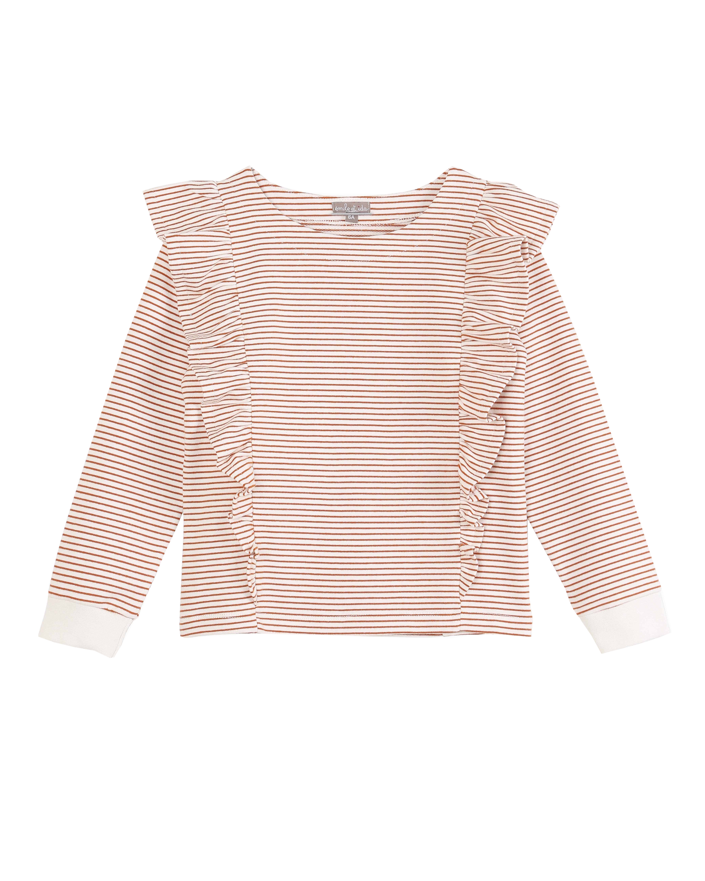 Sweatshirt volanté rayure écru et rouge