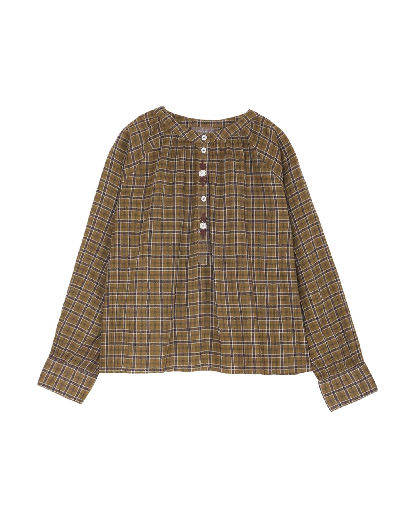 blouse fille en voile de coton creponne carreaux ecorce