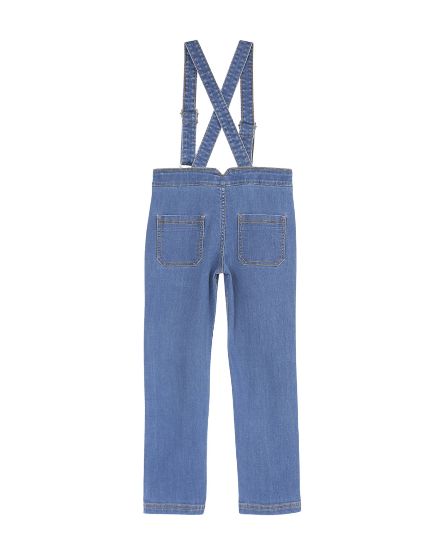 pantalon a bretelles en coton denim bleu