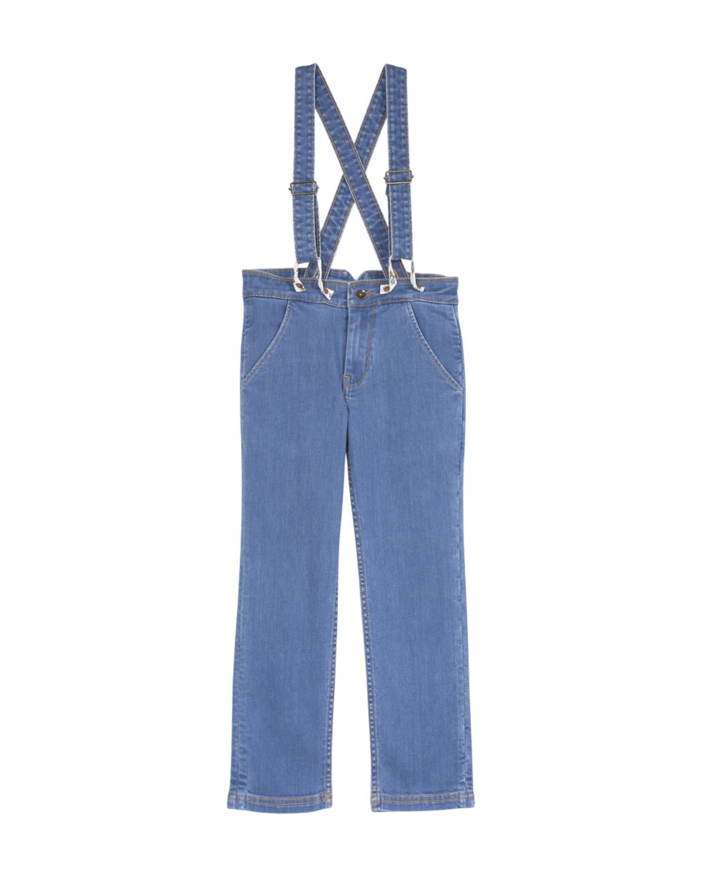 pantalon a bretelles en coton denim bleu