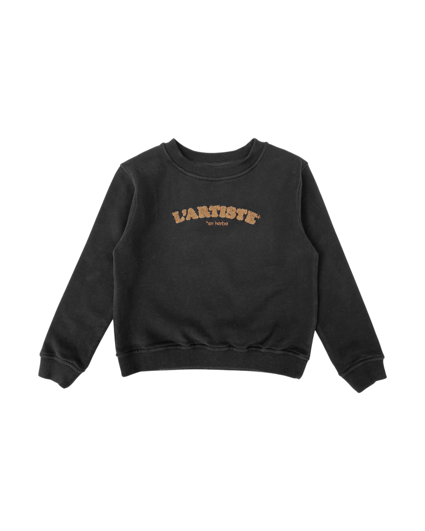 sweat shirt fille en coton bio molletonne bitume imprime l'artiste en herbe
