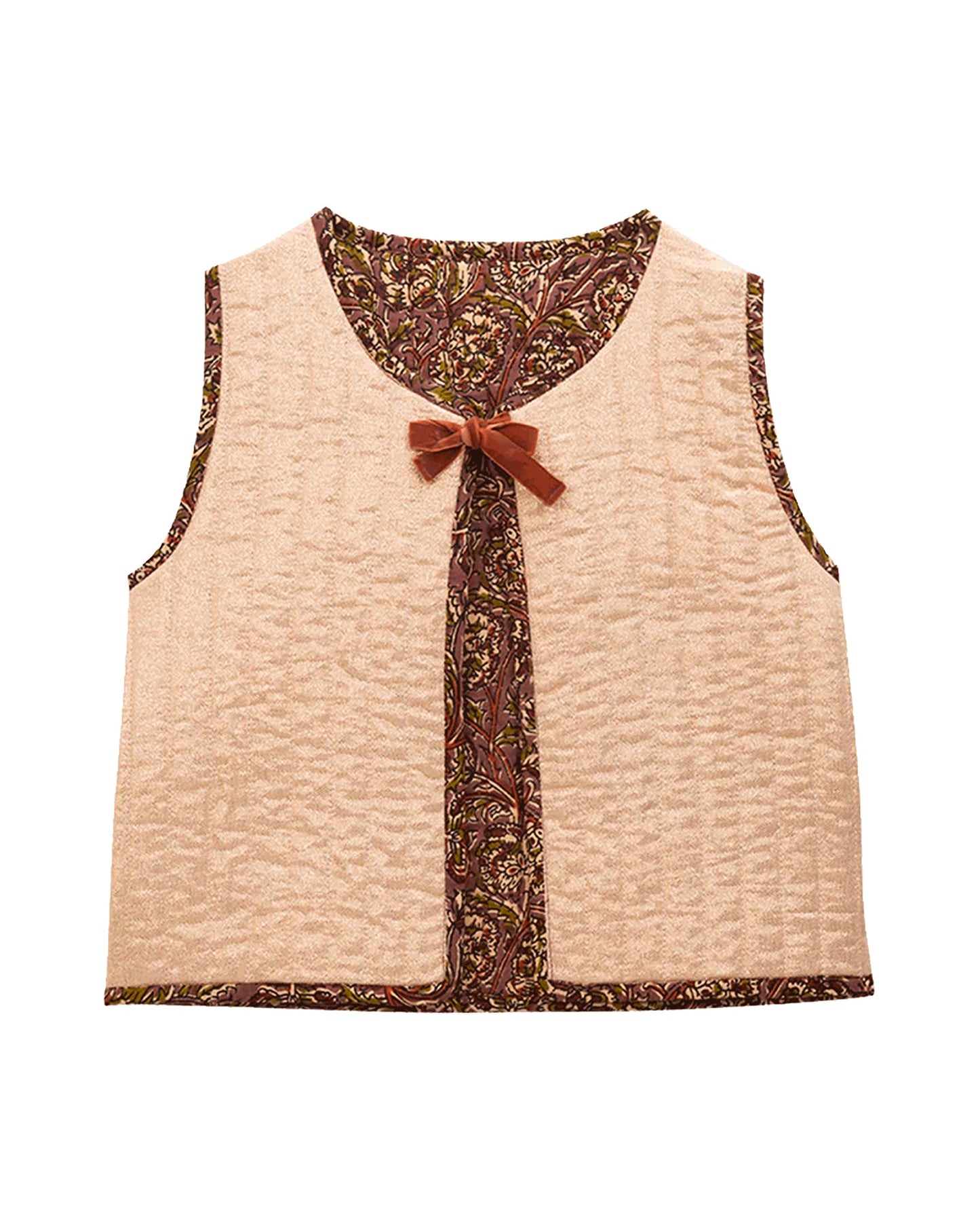 Gilet sans manches imprimé réversible violet et beige
