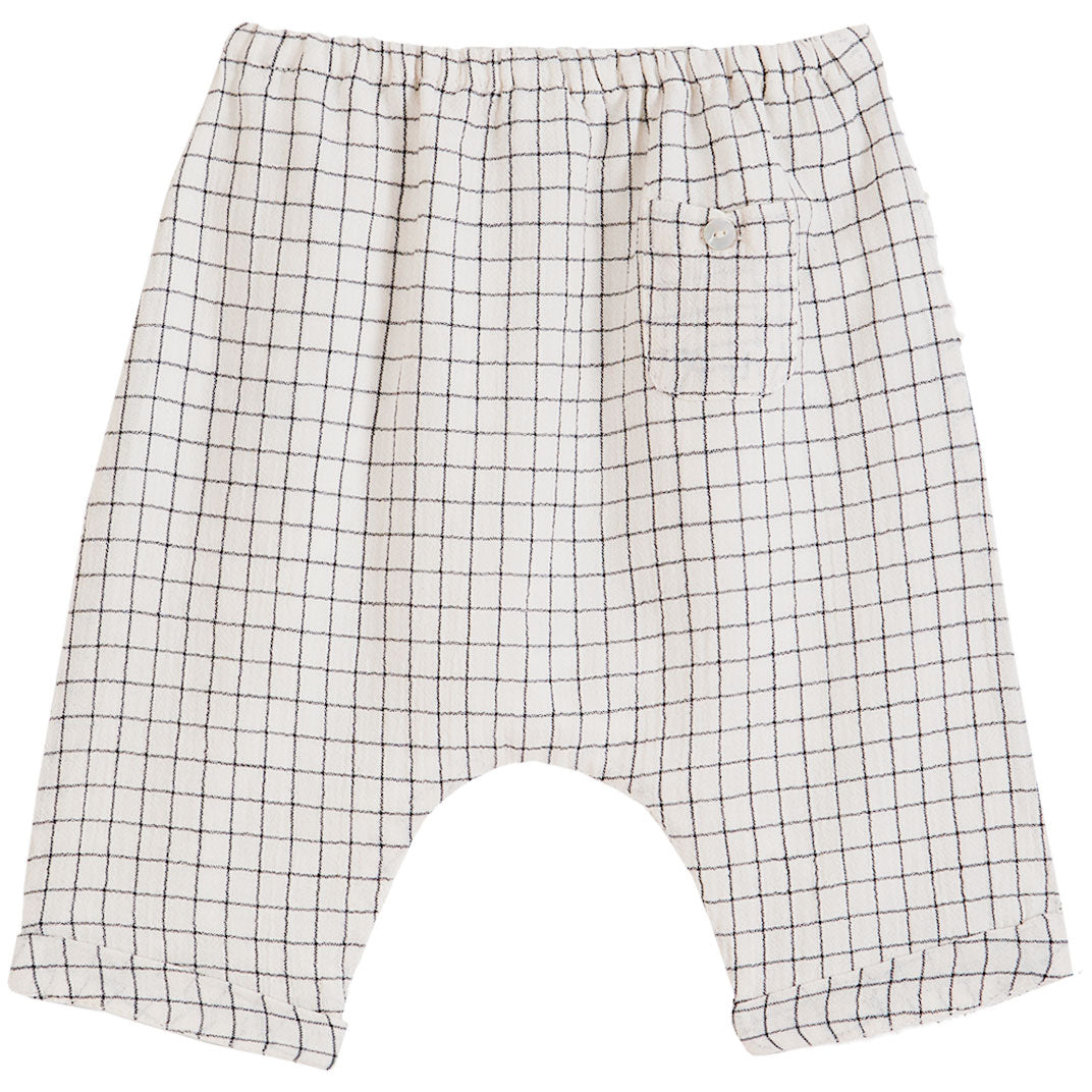Pantalon crêpe de coton carreaux écru