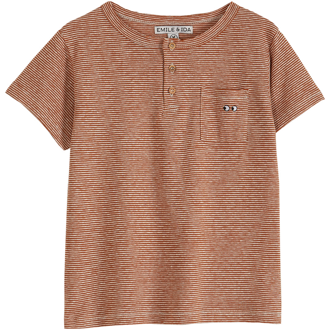 T-shirt coton bio et lin rayé caramel