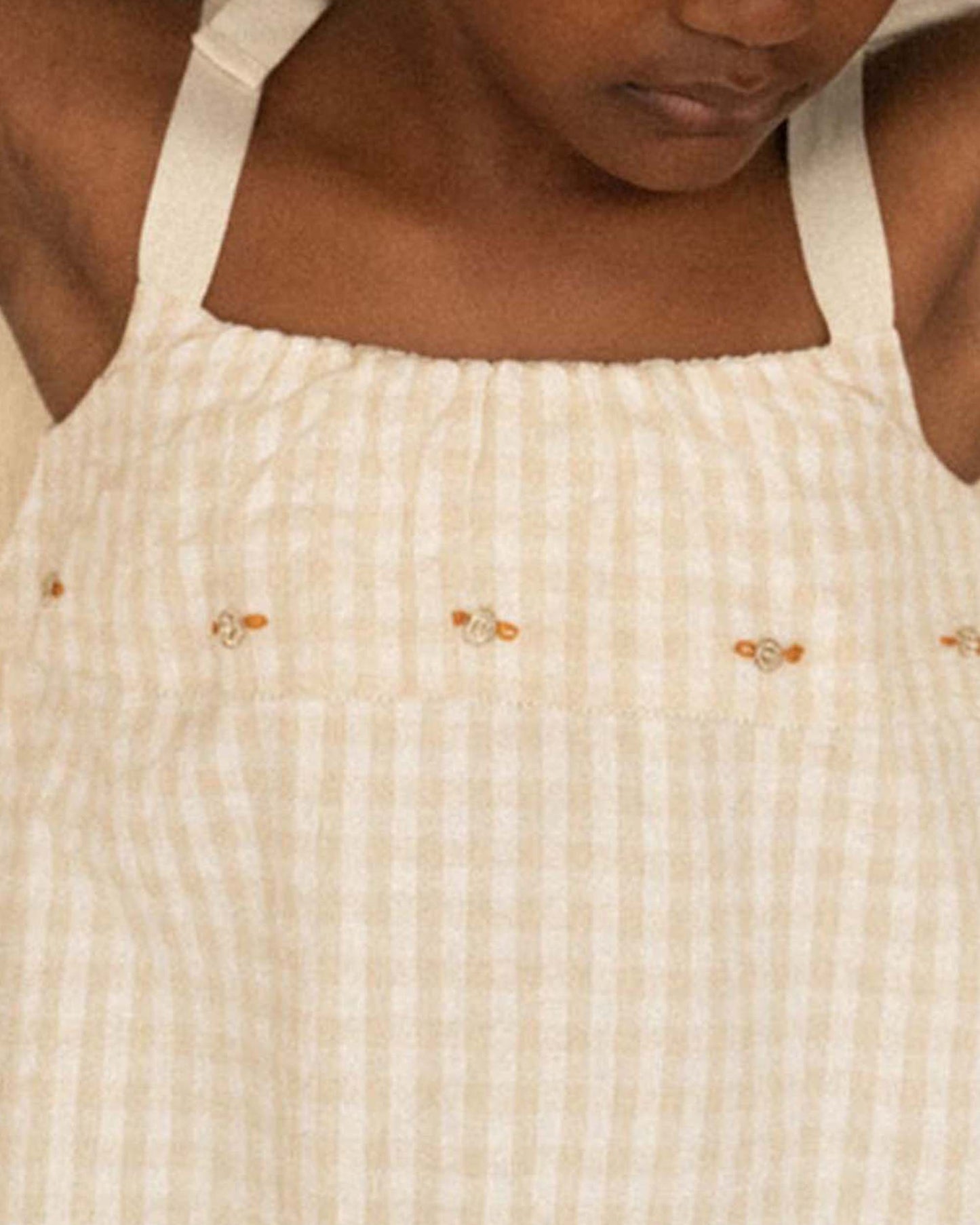 Robe à bretelles seersucker beige