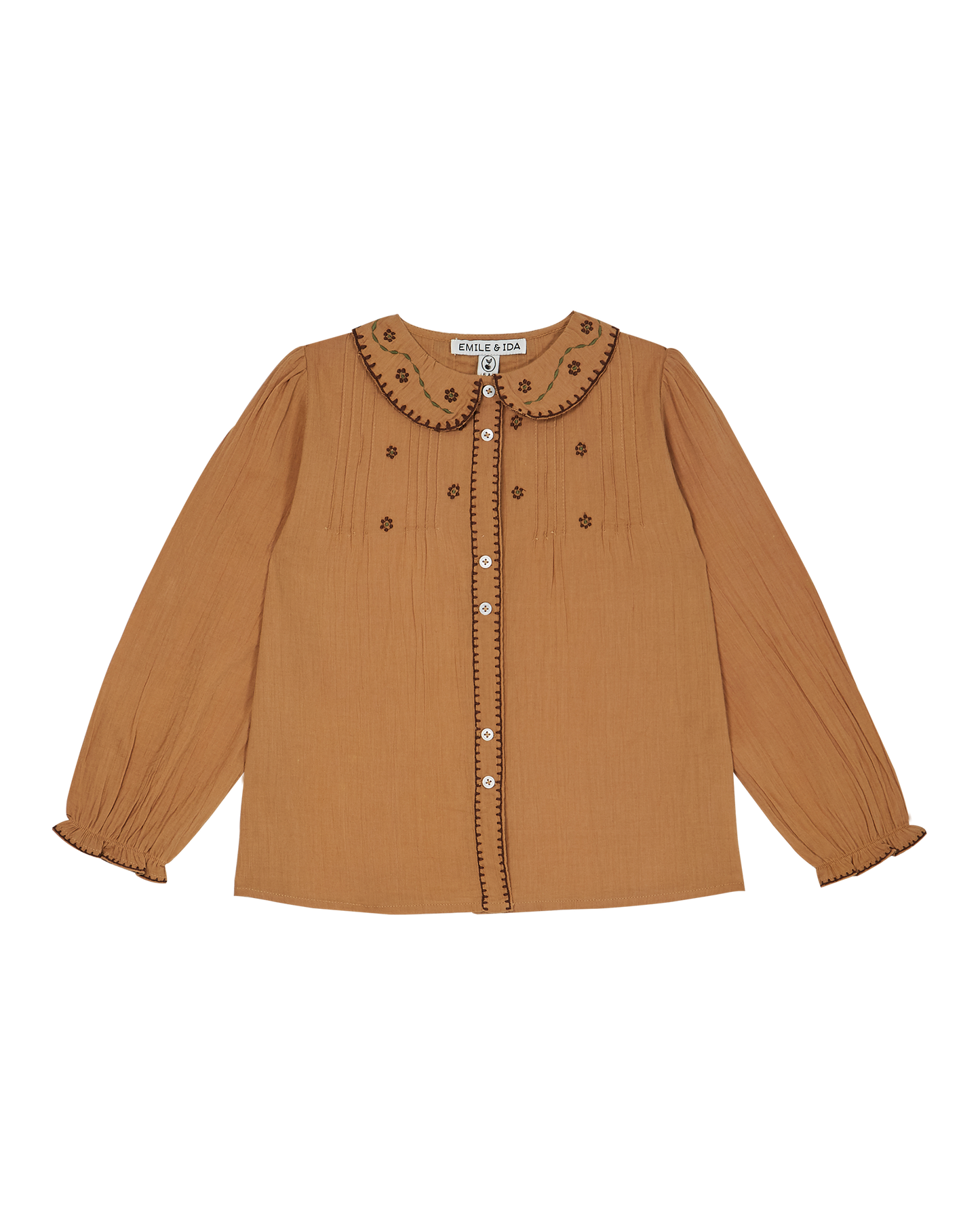 Blouse brodée voile de coton noix