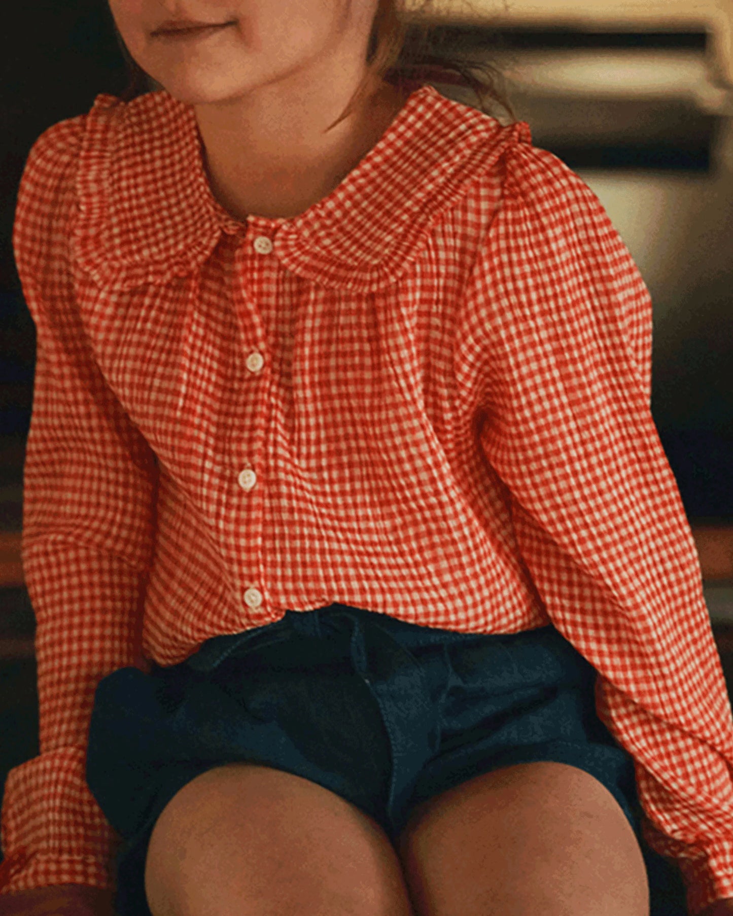 Blouse voile de coton Vichy Rouge