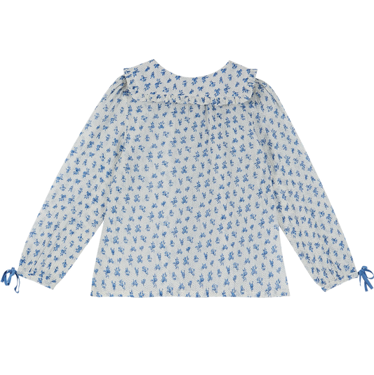 Blouse voile de coton fleurette bleu