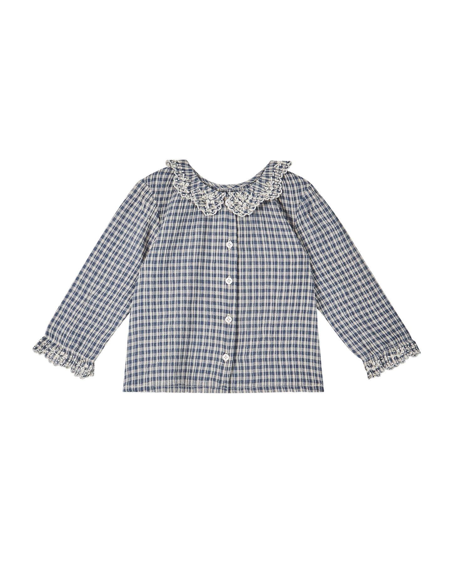 Blouse bébé voile de coton créponné carreau indigo
