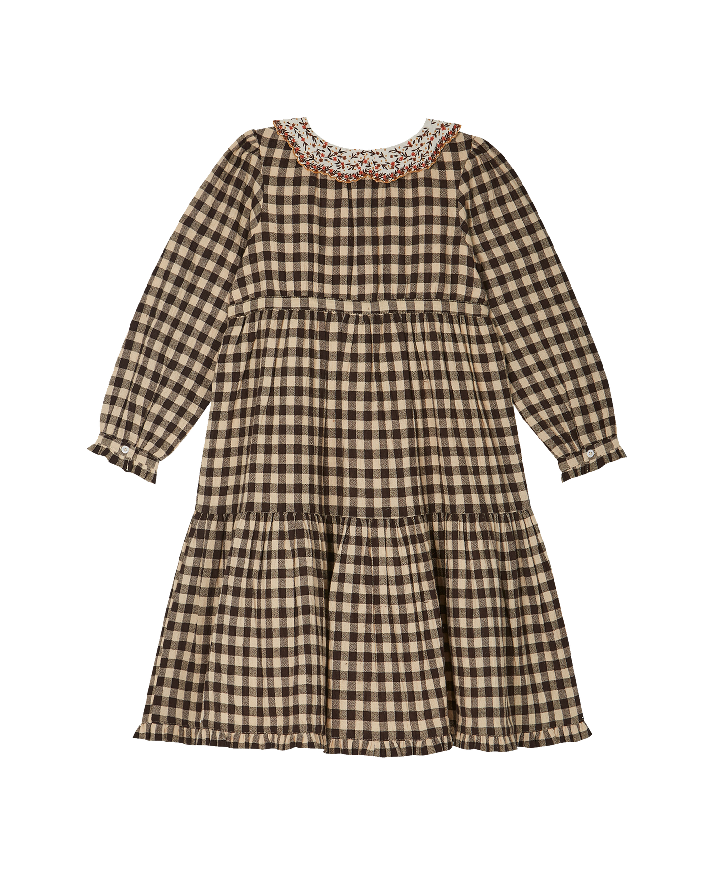 Robe col brodé vichy café