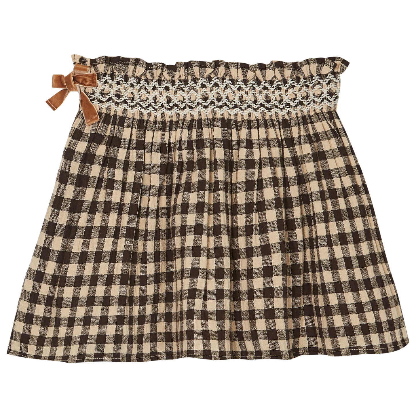 Jupe courte coton vichy café
