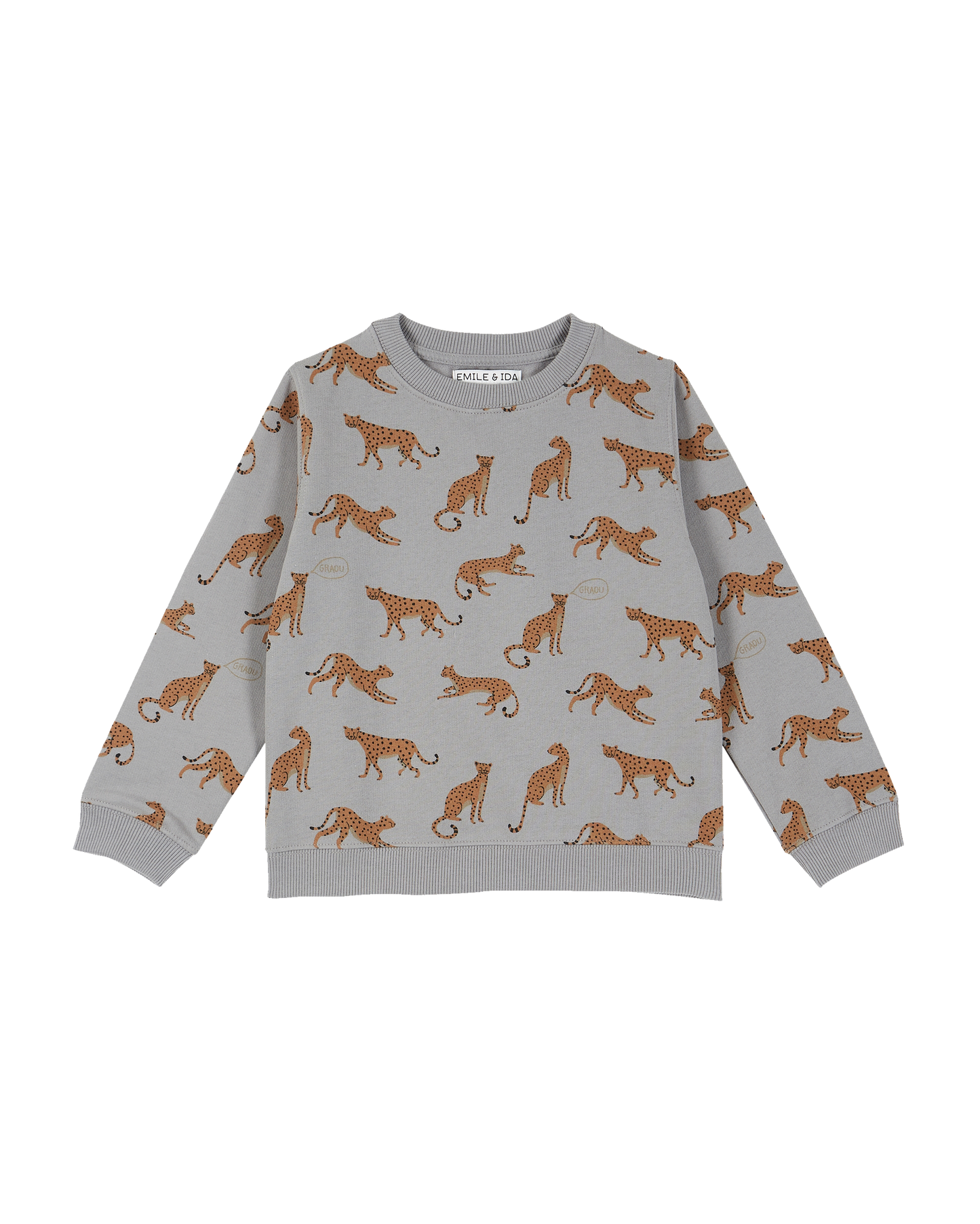 Sweat coton bio molletonné gris léopard
