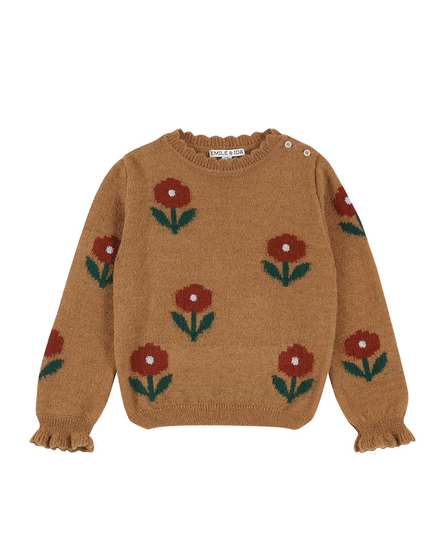 Pull fleurs laine d'alpaga beige