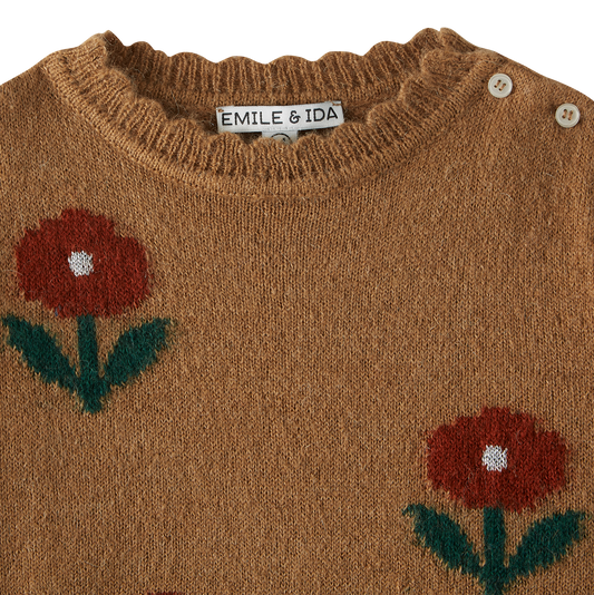 Pull fleurs laine d'alpaga beige