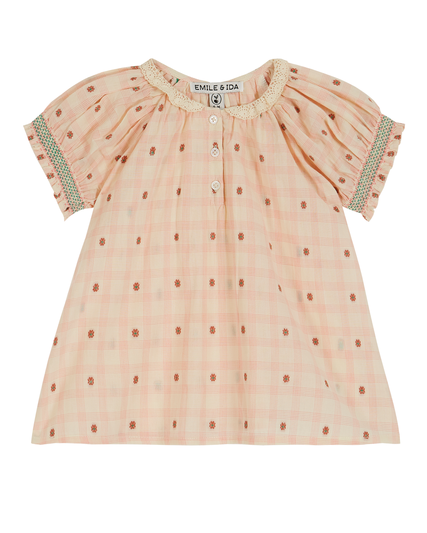 Robe coton carreaux fleurs roses
