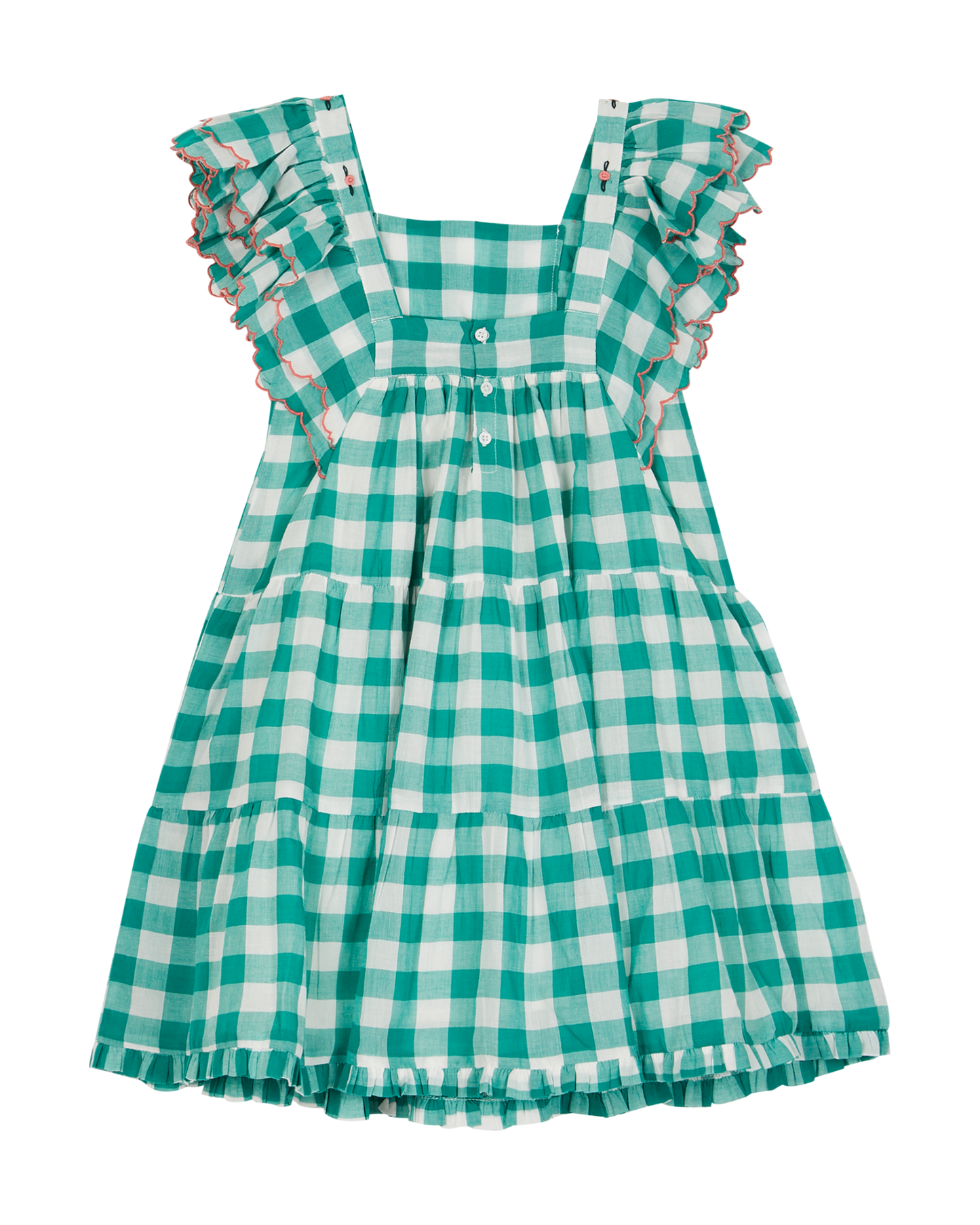 Robe à étages en coton vichy vert et blanc