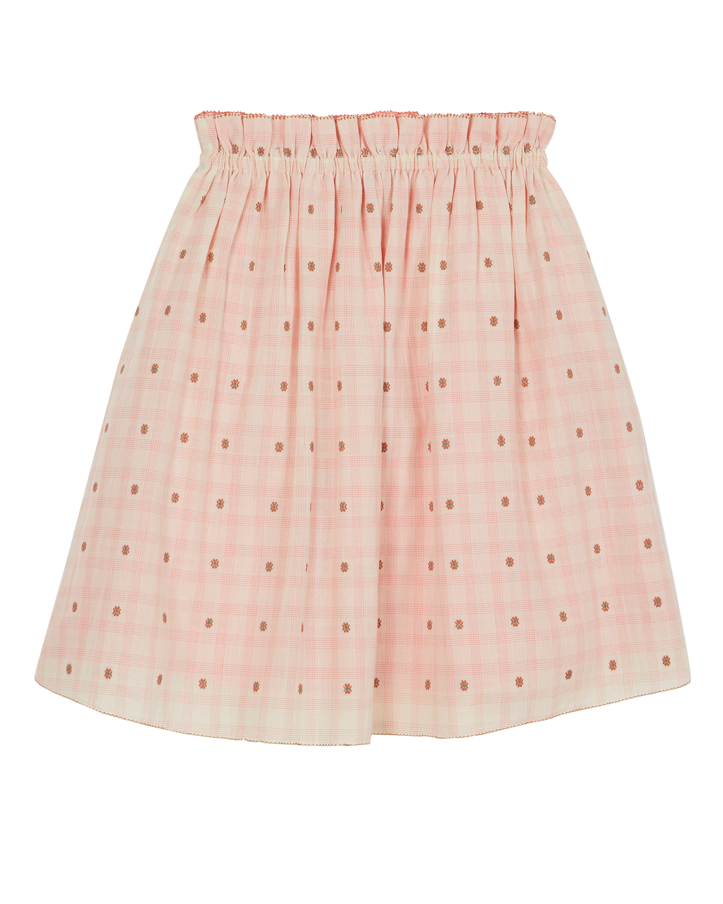 Jupe réversible coton carreaux fleurs rose