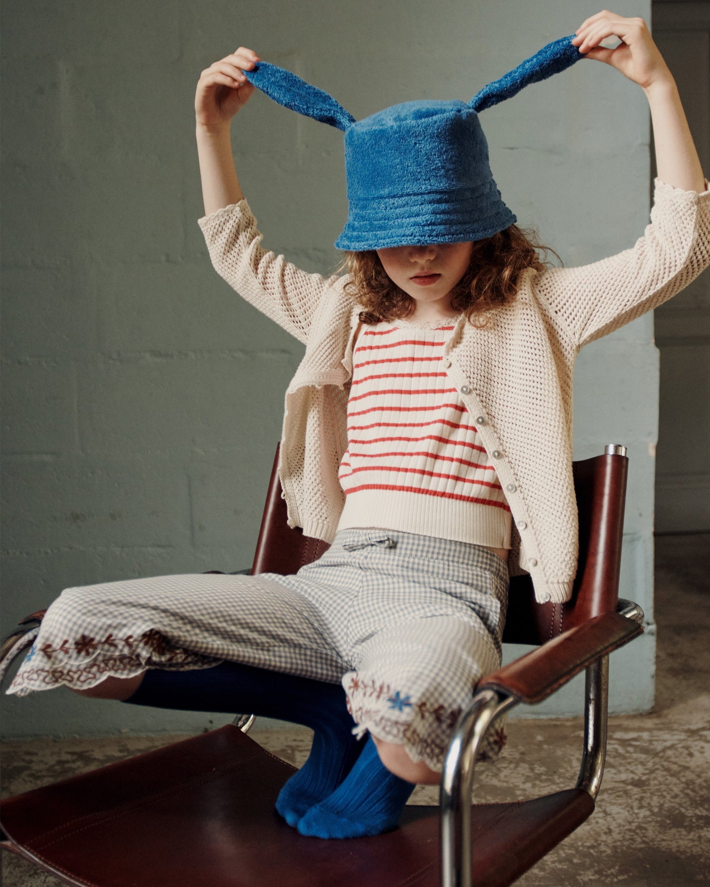 Pantalon coton vichy bleu