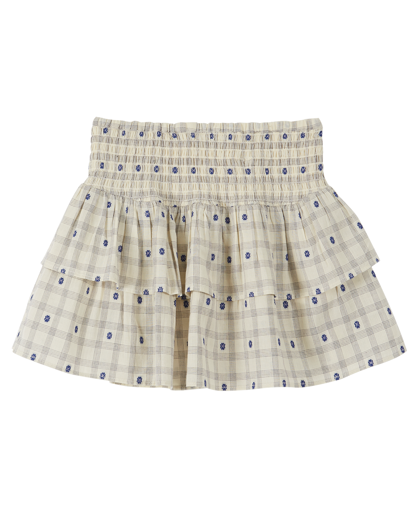 Jupe coton écru carreaux fleurs bleu
