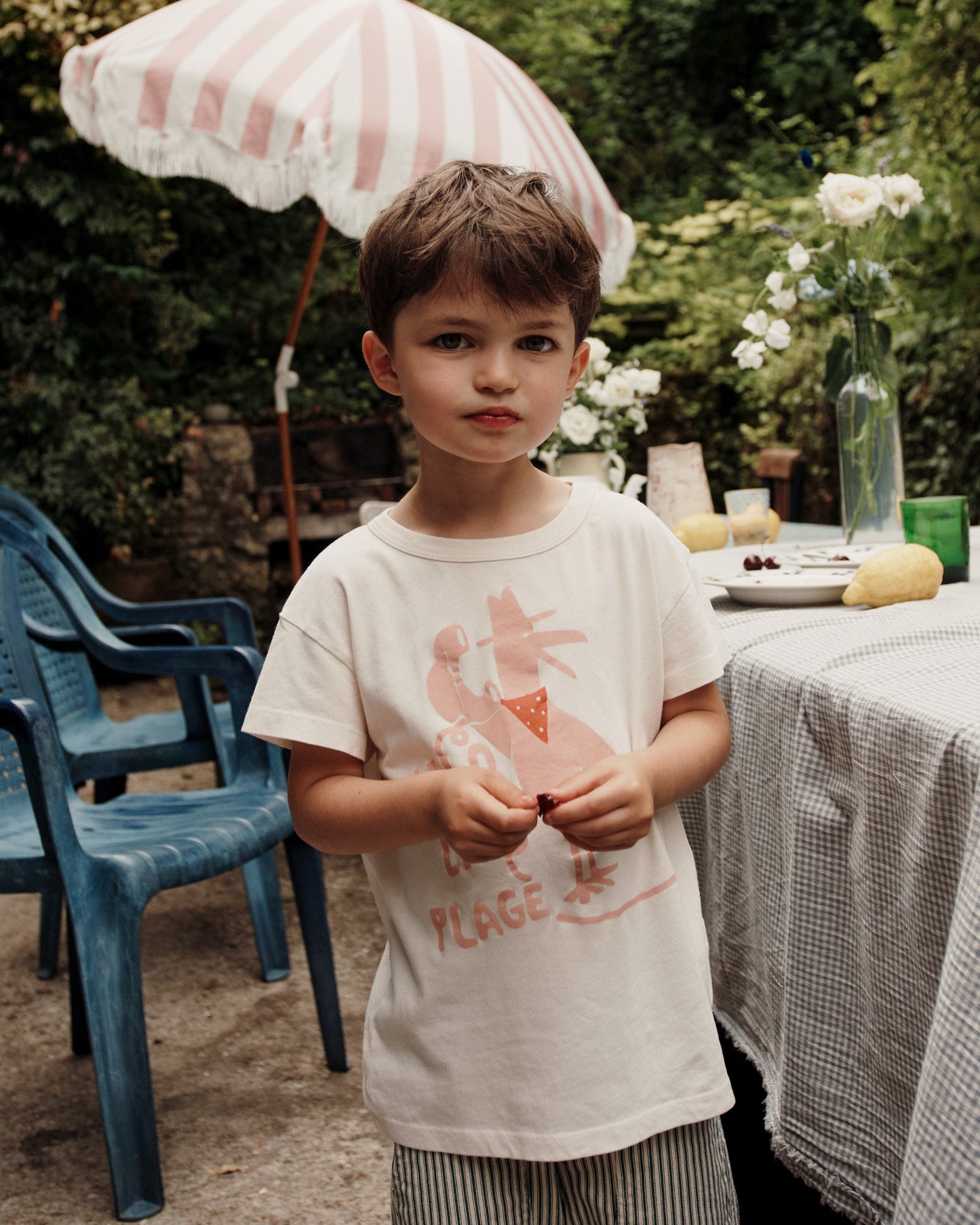 Tee-shirt coton bio écru "Allo la plage"