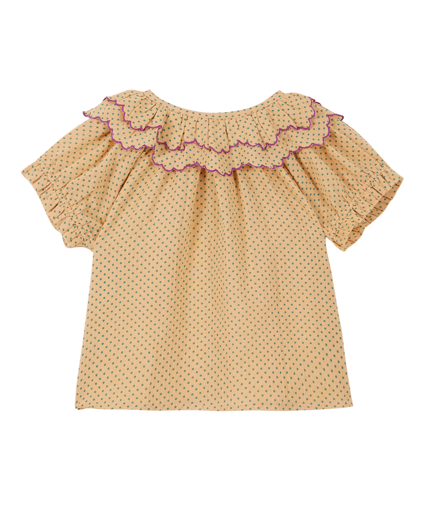 Blouse beige pois vert