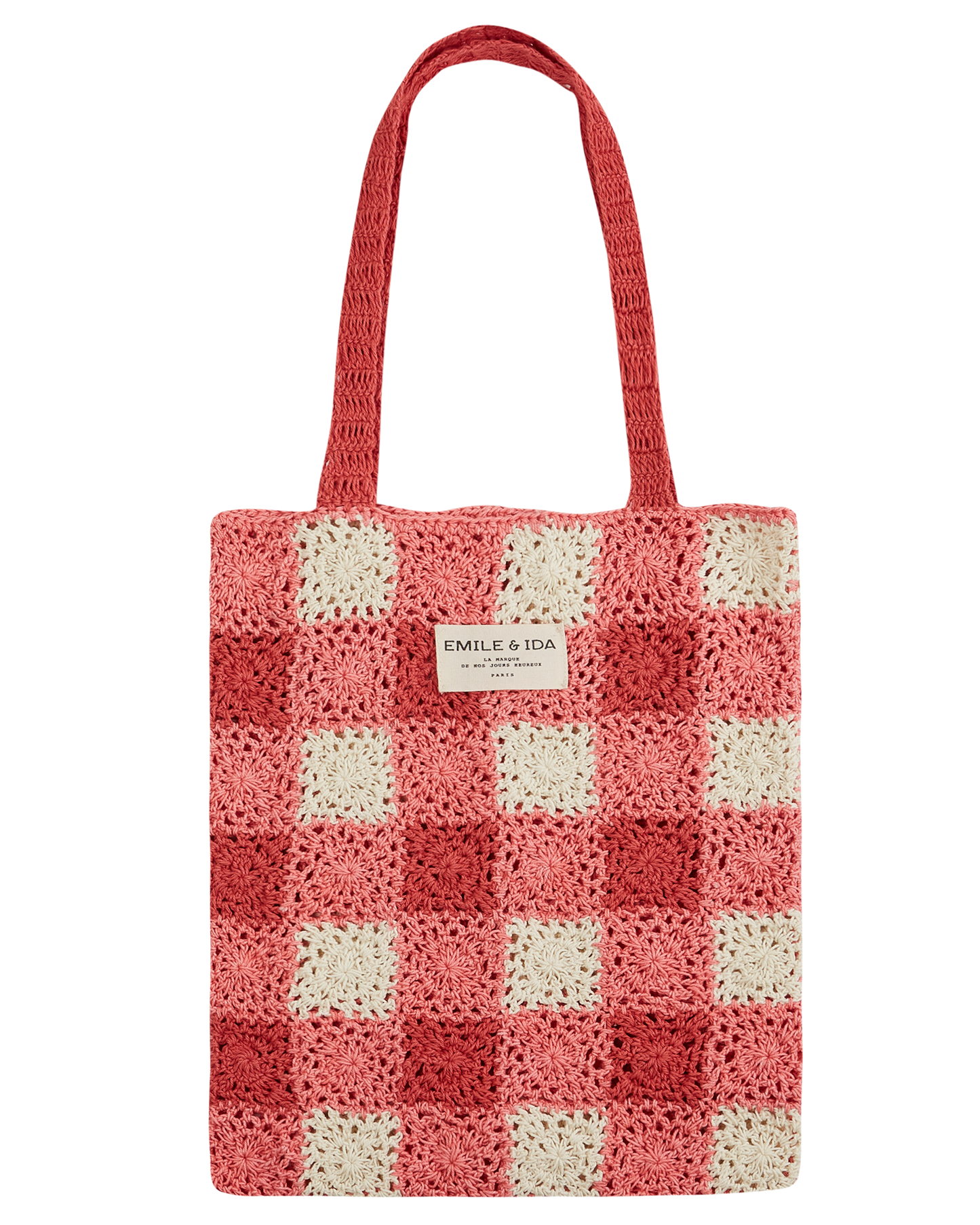 Sac vichy en crochet rose et blanc