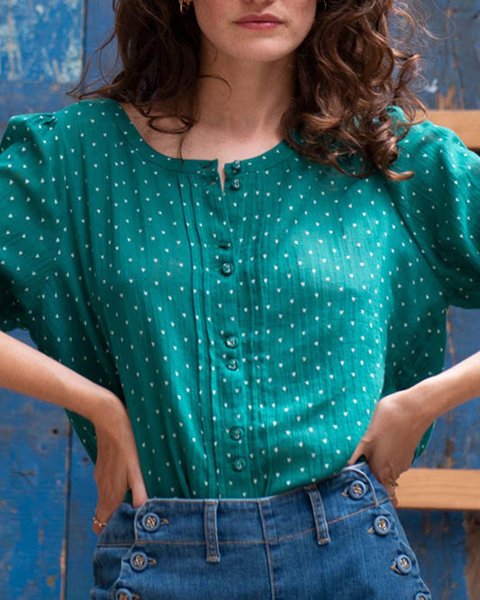 Blouse crépon de coton vert