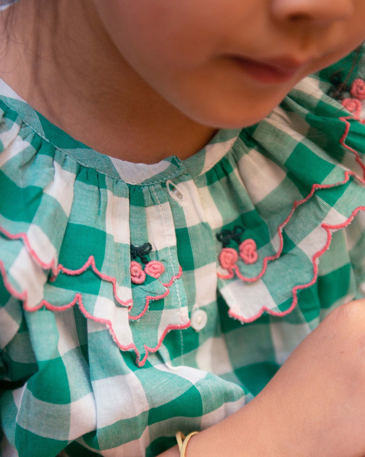 Blouse en coton vichy vert et blanc