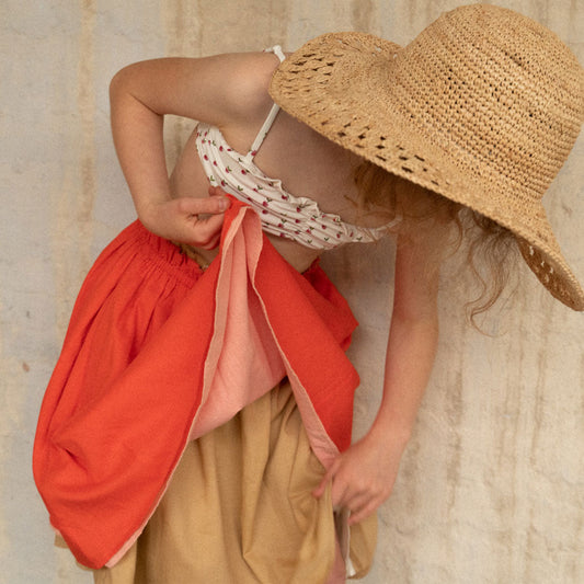 Jupe réversible voile de coton beige et écru